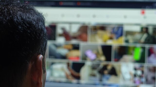 Man watching computer screen scrolling through videos