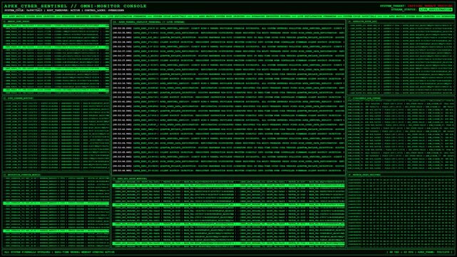 Apex Cyber Sentinel Hacking Terminal Console Screen.