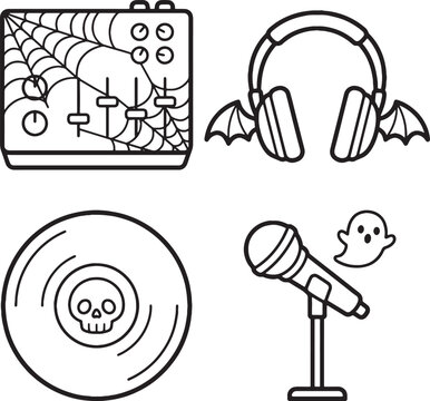 Simple line art spooky indie music artist audio coloring template