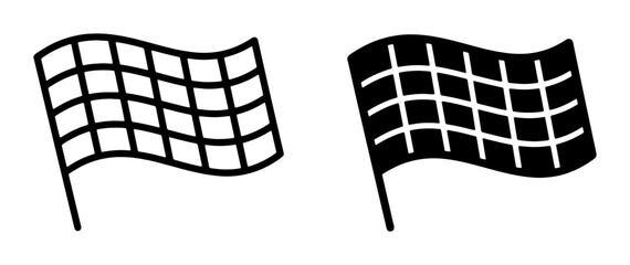 Obraz premium Checkered Flag Icons, Racing Finish Line Symbol, Motorsport Victory Banner, Competition Goal Marker, Black and White Vector Graphics
