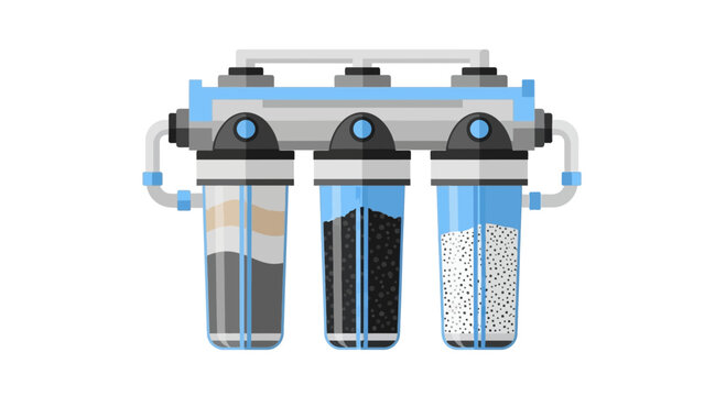 3-Stage Water Filtration System Vector Illustration - Home Water Purifier with Carbon and Sediment Filters for Clean Drinking Water