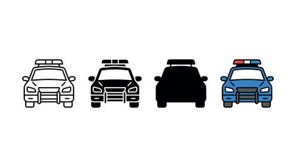Set of four police car icons including outline silhouette and flat design © rasheda