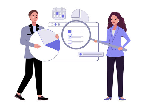 Business Team Analyzing Checklist and Pie Chart