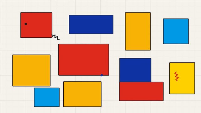 Multicolor geometric figures floating over light grid