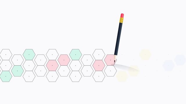 Hexagonal grid sketch with pastel fill