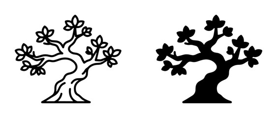 Fototapeta premium Stylized Tree Icons, Outline and Silhouette Vector Graphics for Nature and Growth Concepts