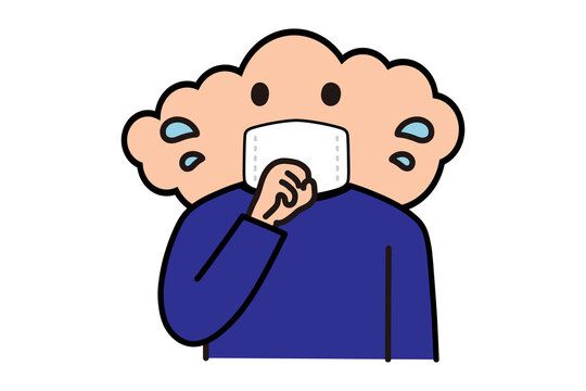 man with cloud head who is coughing on white background