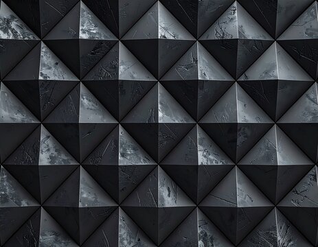 Seamless pattern of interlocking triple stacked diamond grid in black anthracite with matte texture