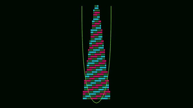 Abstract Parabolic Data Stack: Colorful Blocks with Green Curve