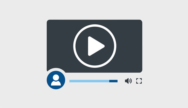 Video player interface with play button, user avatar icon, and volume adjustment slider representing online streaming or tutorial.