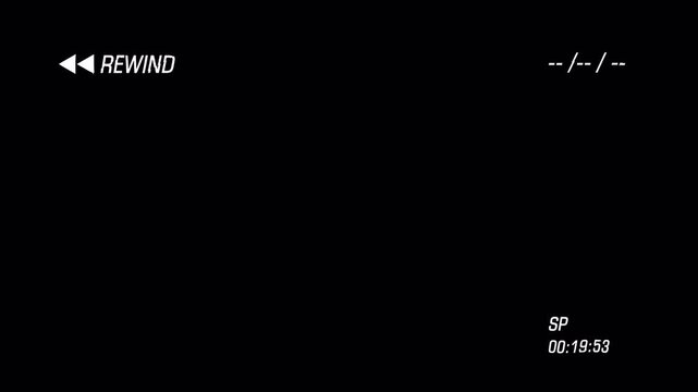 Old retro vhs tape rewind icon on transparent background. VHS static noise. camcorder overlay. 4K Video