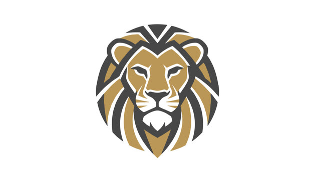Stylized circular lion head emblem in gold and black colors presenting a powerful mascot design for sports or corporate brand.