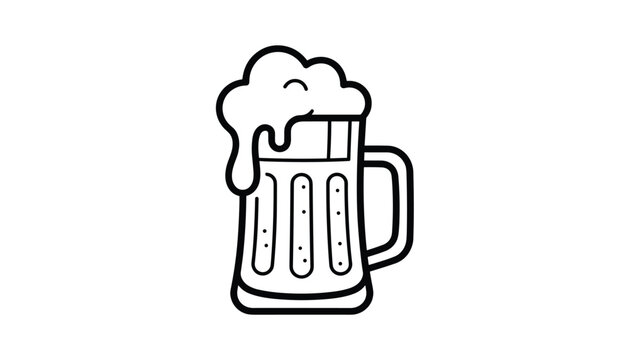 Simple line art of a full beer mug with rich foaming head on top representing brewery, pub, or party concepts.