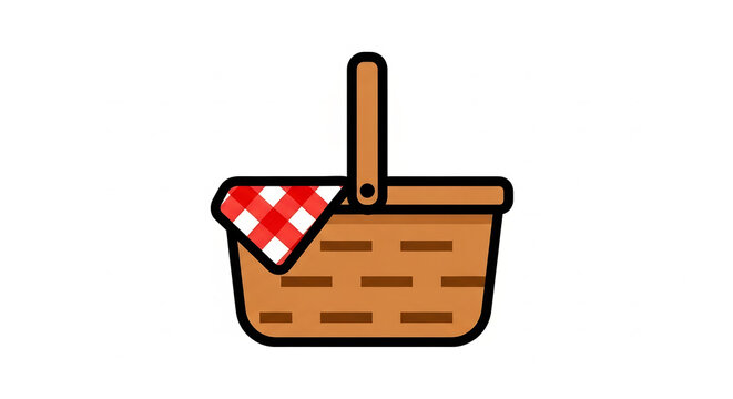 Wicker picnic basket with red checkered cloth illustration