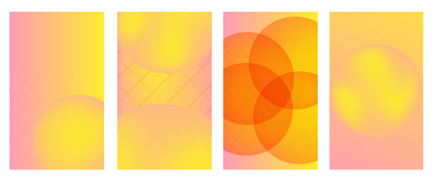 Abstract Warm Gradient Background Set with 3D Geometric Spheres for Social Media Stories