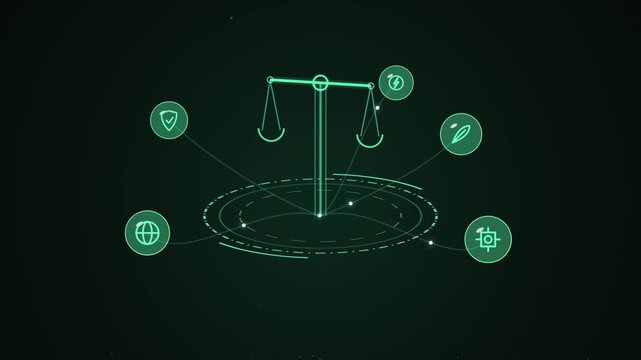 Digital justice scales hud interface: legal technology and ethics concept