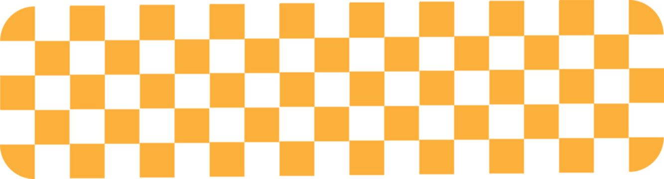 Orange and white checkerboard pattern with rounded capsule ends and repeating square grid. Bright geometric textile motif creates a playful modern decorative border for fabric, wallpaper, packaging an