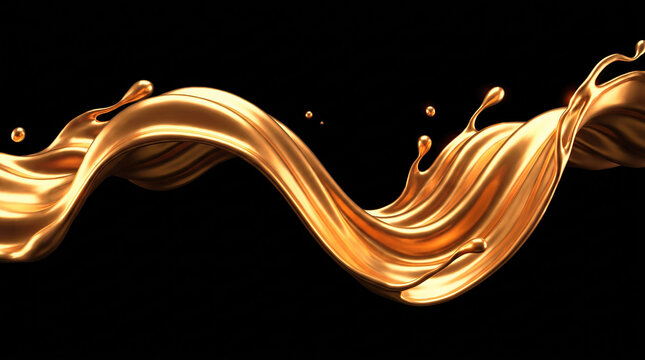 Shiny gold liquid splash on black