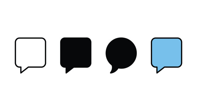 Set of diverse speech bubble icons with outline filled and colored square and rounded shapes