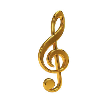Shiny golden treble clef, elegant musical notation symbol, 3d render.