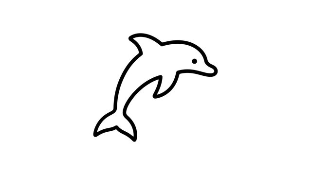 Jumping dolphin minimalist outline icon for marine wildlife concept.