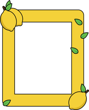 Fresh yellow lemon fruit photo frame vector template isolated on transparent background