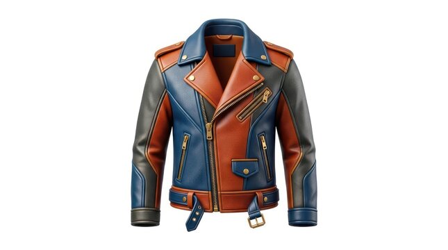 Multi colored leather biker jacket with zippers