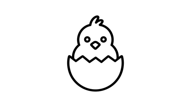 Little chick hatched from egg outline vector icon isolated on transparent background.