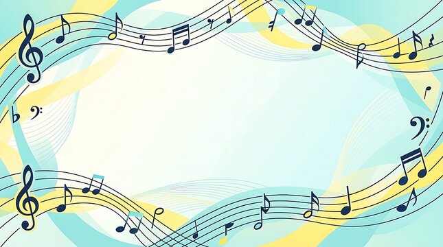 Bright yellow musical notes and treble clef form a cheerful frame for educational and youthful content.