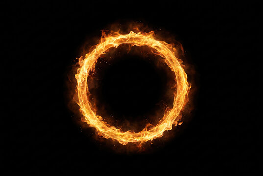 Bright glowing fire ring on black background