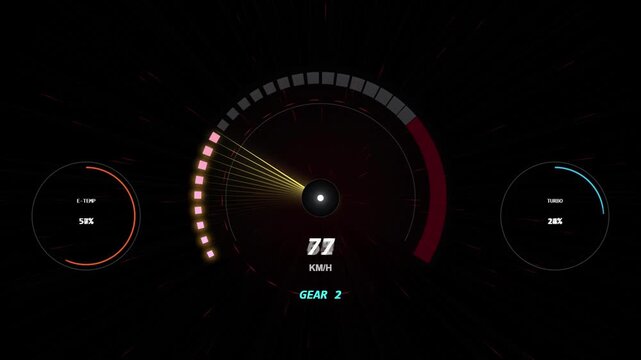 Futuristic HUD Digital Speedometer Interface Display Showing 292 KMH and 301 KMH with Gear 5 Indicat