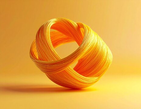single continuous yellow thread forming an impossible three-dimensional shape floating in a yellow background