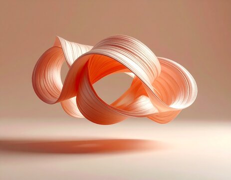 single continuous light pink thread forming an impossible three-dimensional shape floating in a beige background
