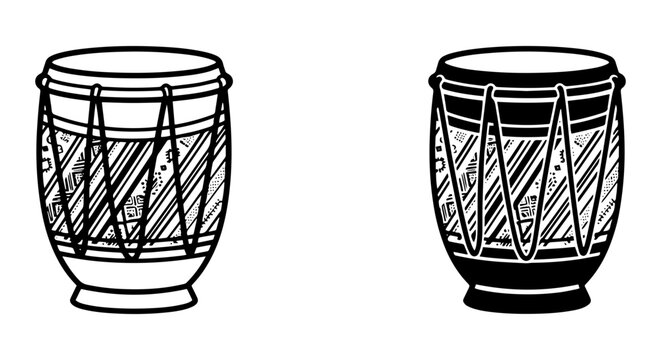 Dhol Drums, Indian Percussion Instruments, Traditional Music Vector Graphics, Cultural Celebration Icons
