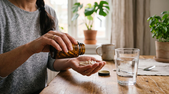 person prepare fish oil pills to her hands taking daily supplement