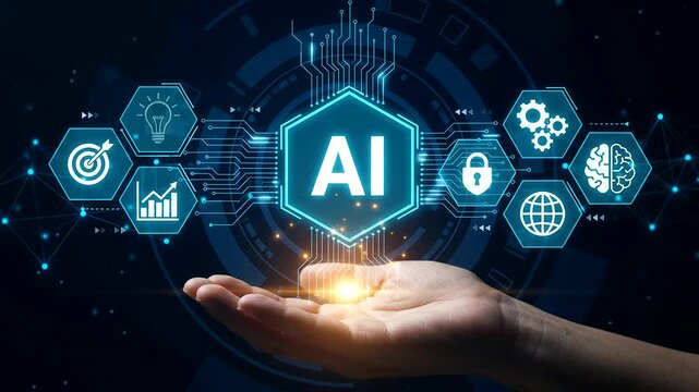 Hand holding glowing artificial intelligence icon with technology circ
