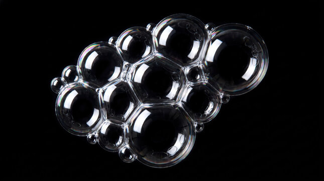 Group of shiny transparent soap bubbles