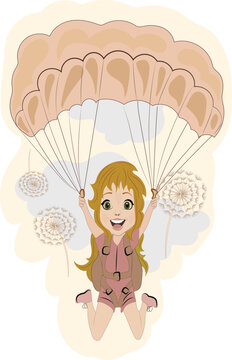A happy little girl with a parachute.
