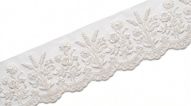 White lace trim border with elegant floral pattern