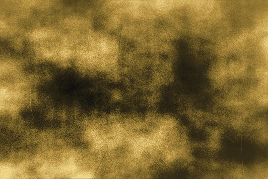 Vintage olive green and gold abstract grunge background with smoky textures and delicate scratch lines perfect for retro overlays and moody design themes.