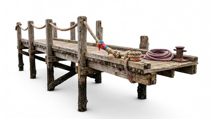 Naklejka premium Old wooden pier dock with rope and mooring bollard