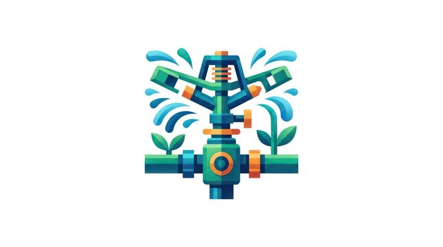 Automatic garden sprinkler irrigation system illustration