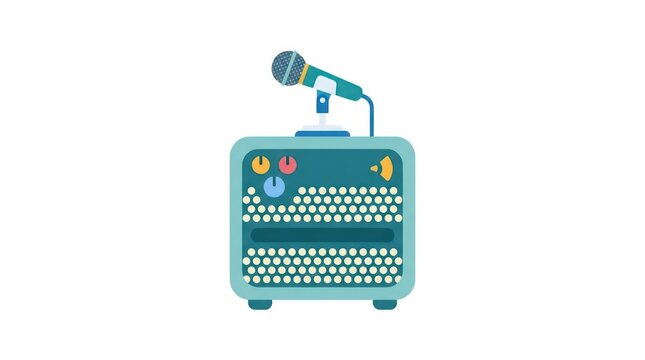Teal guitar amplifier with microphone flat vector illustration