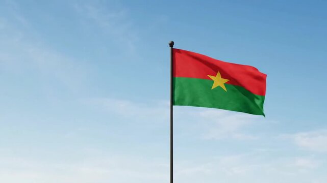 Burkina faso flag waving on a pole against a clear blue sky