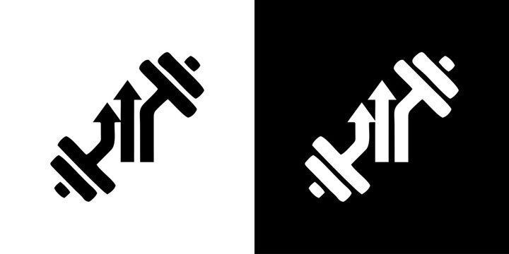 Modern graphic logo depicting a stylized dumbbell and upward arrows, symbolizing strength, continuous fitness progress, and the journey of personal growth and wellness