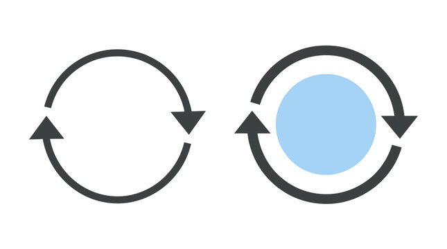 Minimalist vector graphic featuring circular loading arrows and a simple blue center dot on white background