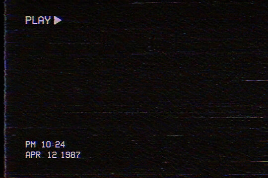 Analog VHS glitch texture background with bottom timestamp display and vintage CRT static