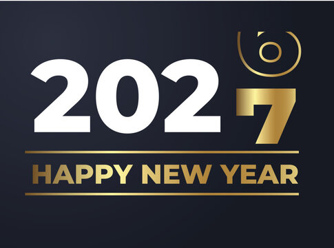 Close-up 2027 Happy New Year Typography Banner on Dark Gold Background