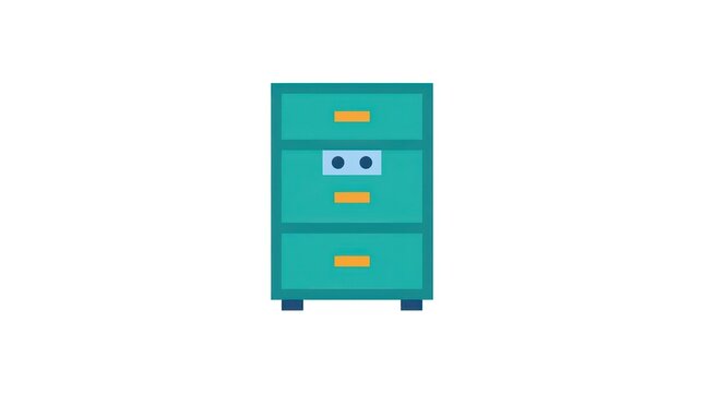 Teal office filing cabinet icon with yellow handles