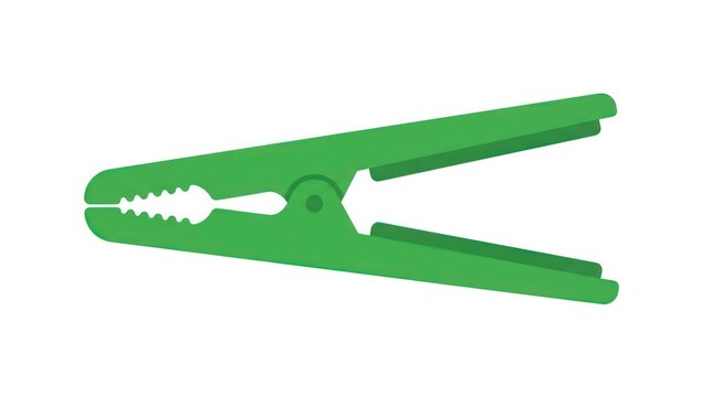 Green plastic clothespin isolated on white background